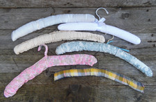 Vintage Original Handmade Collection of 6 Fabric Padded Coat Hangers
