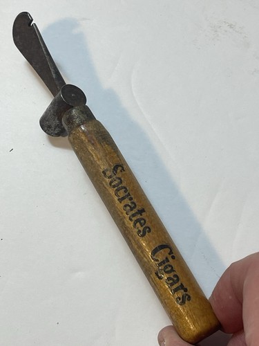Antique wood handle cigar box - cigar,