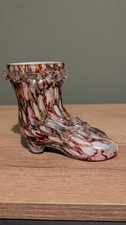 Antique Welz Honeycomb Spatter Glass Shoe Boot Posy Vase, Figural Bohemian Czech