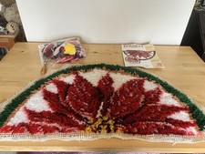 Rug Making Kit, 16” x 32”, almost Complete, Half Round Poinsettia