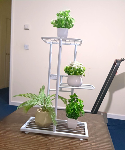 White metal multi tier plant - white,