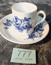 VTG Crown Staffordshire Bone China Coffee Cup Saucer White Blue Floral Pattern