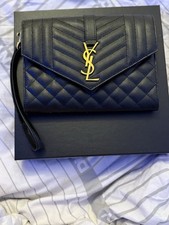 YSL ENVELOPE POUCHE NERO  Gold Leather With Box, Dust Bag And Receipt.