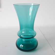 Scandinavian Style Retro Kingfisher Blue Hooped Glass Vase 17cm