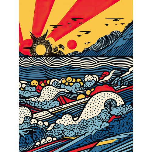 Seascape sunset comic - sunset, book