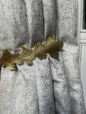 Pair of Brass Plate Metal Curtain Tie Backs Leaf Design Wall Fixed Vintage