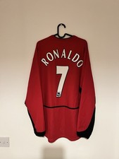 Manchester United 2002-2004 Long Sleeve Home Football Shirt, RONALDO 7, Large