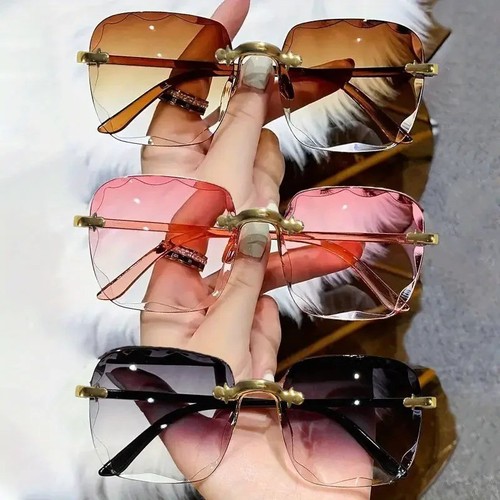 3pcs square rimless sunglasses - square,