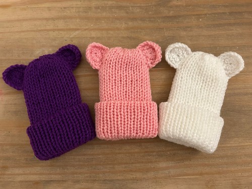 Hand knitted dolls hats - hand, x3