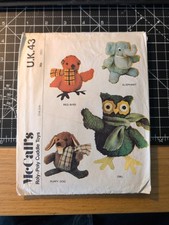 McCalls Sewing Pattern Vintage Roly-Poly Toy Animals Elephant Dog Owl 1970s 