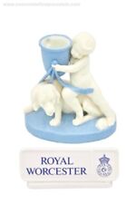 SUPERB Antique Royal Worcester figurine c1876 Cherub Vase Dog Wedgwood Blue