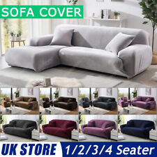 Velvet Elastic Stretch Sofa Covers Slipcover Protector Settee 1/2/3/4 Seater UK