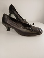 Hotter Panache Court Shoes Brown Size UK 6.5 Matt & Patent Leather Kitten Heel