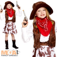 Cowgirl Girls Fancy Dress Wild Western Childrens Book Day Cow Girl Costume + Hat