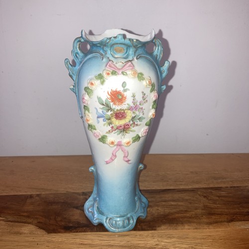 Antique pale blue ceramic vase - ceramic,