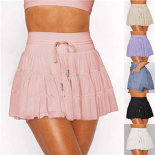 Summer Women Sports Skorts Yoga Gym Pocket Shorts Mesh Pleated Mini Skirts Dress
