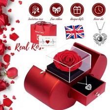 Preserved Real Rose Forever Flowers Rose with Necklace Women Mother Eternal Rose