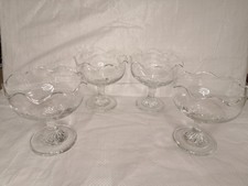 4 x Vintage Handblown Glass Sundae Dessert Dishes Twisted Stem Wavy Rim