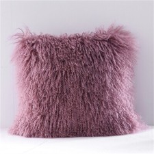 100% Real Mongolian Wool Cushion Covers Pillowcase Tibetan Lamb Fur Light Purple