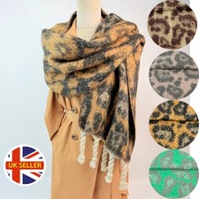 Large Thick Fluffy Wool Blanket Scarf Shawl Wrap Chunky Oversized Leopard Winter