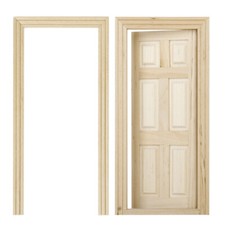 6 Panel Unfinished Interior Wood Door with Frame 1/12, House of