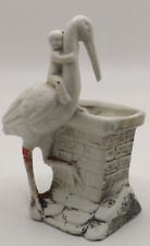Rare, Victorian, Antique Bisque Cake Decoration ~ Stork, Baby, Chimney