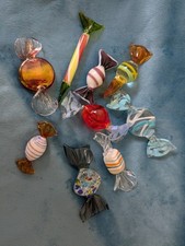 Job Lot 9 x  Vintage Art Glass " Wrapped" Sweets Multicoloured Murano Style