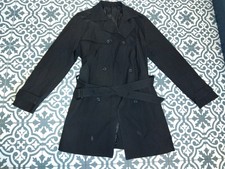 Black Trench Coat Jacket Large Mens Coat Mid-Length Double Breasted with Belt