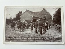 WW1 Postcard, British Soldiers Mend A Road Somme, YMCA Hut Fund.