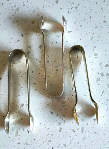 Silver plate sugar - silver, tongs