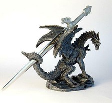 Dark Grey Dragon with a Sword