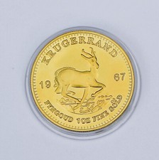 1967 Gold Plated 1oz 24K Krugerrand Coin South Africa in Capsule