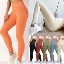 Womens High Waist Seamless Thick Ribbed Leggings Ladies Bottoms Skinny Pants NEW