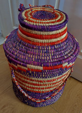 Woven Large STORAGE BASKET Round with Lid Handmade