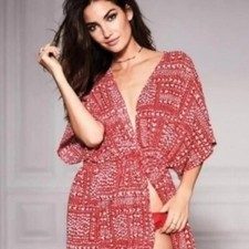 Victoria's Secret Womens Beach Coverup Robe Heart Print Drawstring Viscose OS