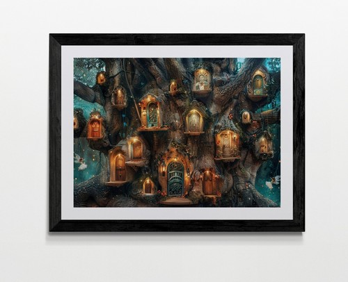 Fairy tree house framed - house, canvas