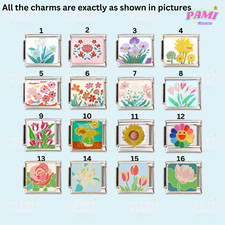 Floral Flower Italian Charm bracelet Stainless steel Fits Italian charm Bracelet