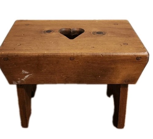 Vtg wood stool bench heart - vtg,