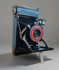 Vintage Coronet Camera De Luxe Red Facia Front Face Folding Bellows Art Deco