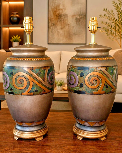 Pair table lamps - pair, bronze