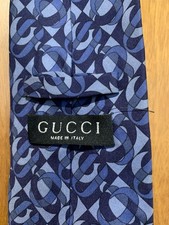 Vintage 1990s Gucci Designer Silk Tie Navy Blue 100% Silk