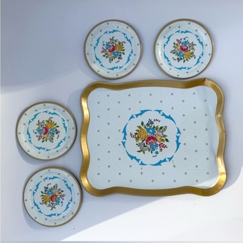 Vtg 60s tea party tin - tea,