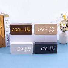 USB Charging Digital Alarm Clock with Wooden Electronic LED Time Display Square