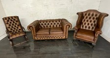 Chesterfield vintage suite 2 seater sofa Slipper & club chairs in tan leather 