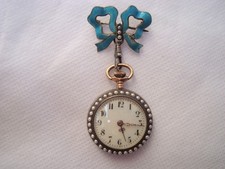 19th century antique enamel, silver, gold, and pearl pocket watch