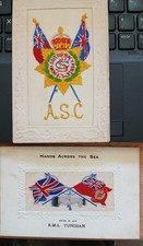 Two WWI Embroidered Silk Postcards. ASC & R.M.S. Tunisian