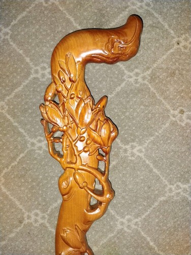 Carved brown wooden walking - wooden,