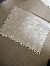 Large Linen Breadspread Blanket Light Grey Beige With Snowflakes Christmas Decor