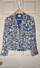 Caroline Charles London Blue Floral Fitted Jacket UK 14  Lined Tailored Vintage