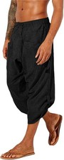 Men’s Linen Harem Capri Pants 3/4 Loose Fit Beach Yoga Casual Drawstring